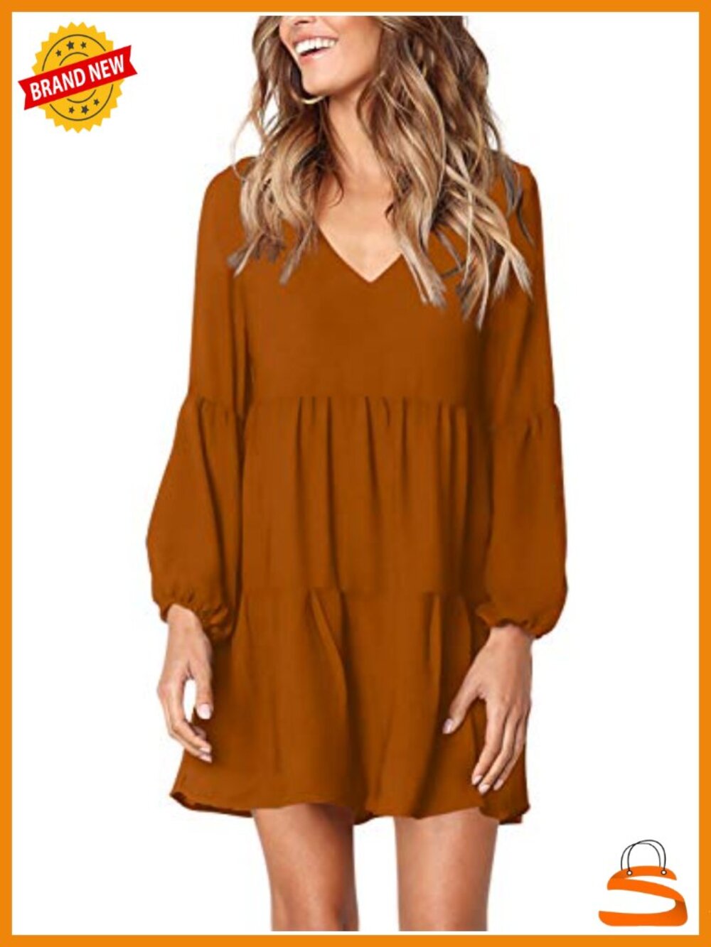 Womens Tunic Dress Long Sleeve V Neck Loose Flowy Swing Shift